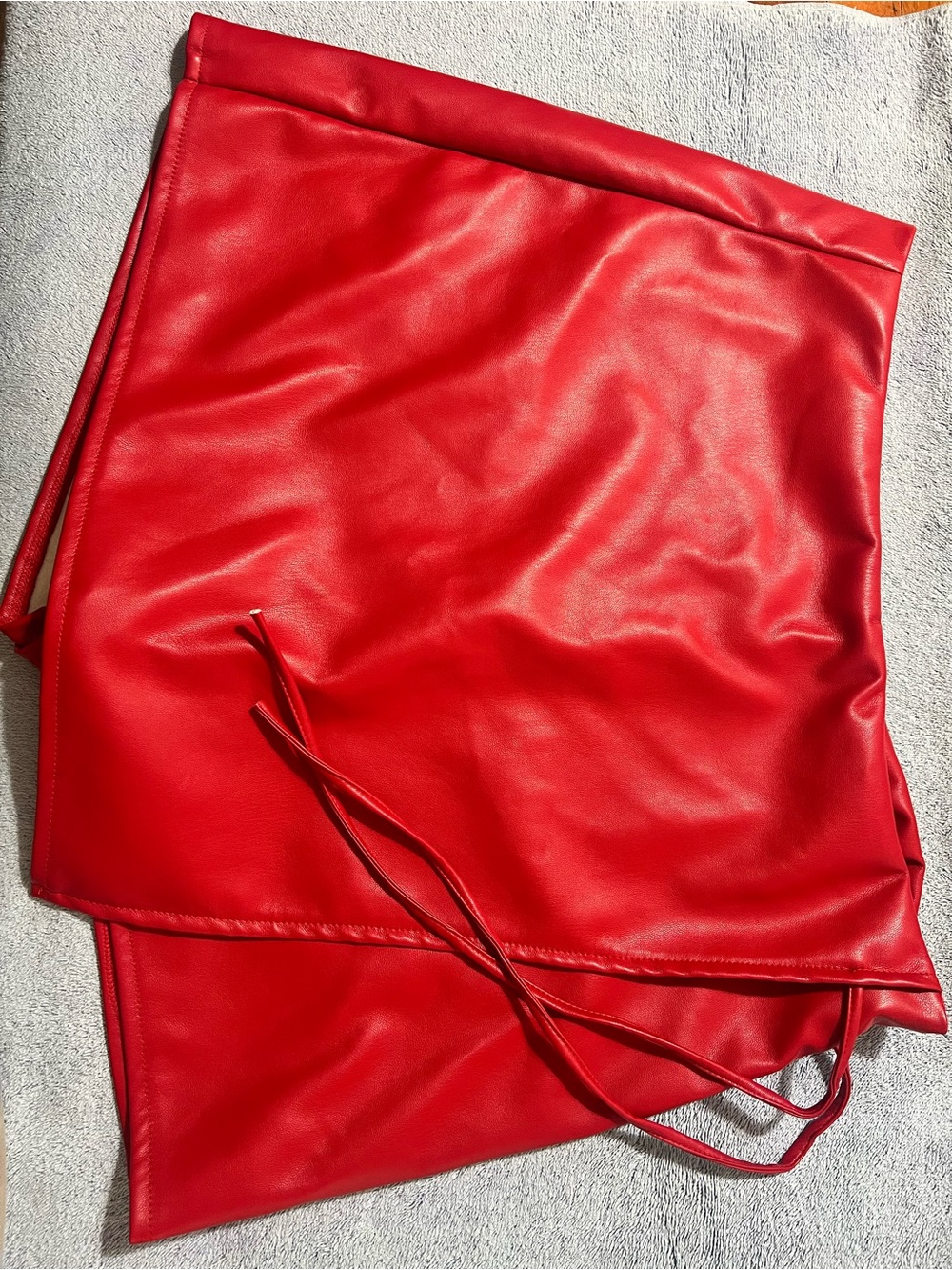 Fashion Nova Red Faux Leather Mini Skirt with Tie Waist